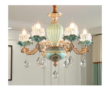 Chandelier Luxury Crystal Blue Ceramic For Living Room Ceiling Lamp Villa Bedroom Dining Room Indoor Home Decor Lighting Fixture