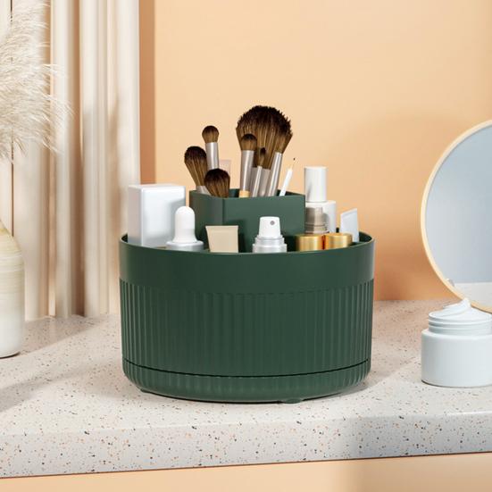 Countertop Cosmetic Storage Box 360 Degree Turntable Large Capacity 5 Compartments Multifunctional Makeup Brush Lipstick Organizer Holder Container