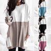 Hauts pour femmes, col rond, manches longues, blocs de couleurs, pulls avec poches, coupe ample, mi-longue, vêtements quotidiens