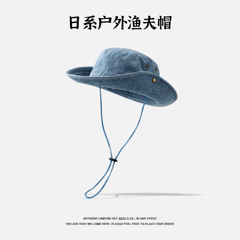 Western Cowboy Hat Drawstring Fisherman Hat Men's and Women's Summer Vacation Sunscreen Hat Breathable Big Eaves Mountaineering Hat Fishing Hat