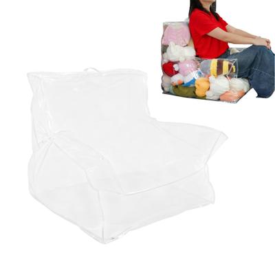 PVC Transparent Plush Animal Toy Storage Bean Bag Chair Cover With Double Zipper And Handle Filled Bean Bag Waterproof