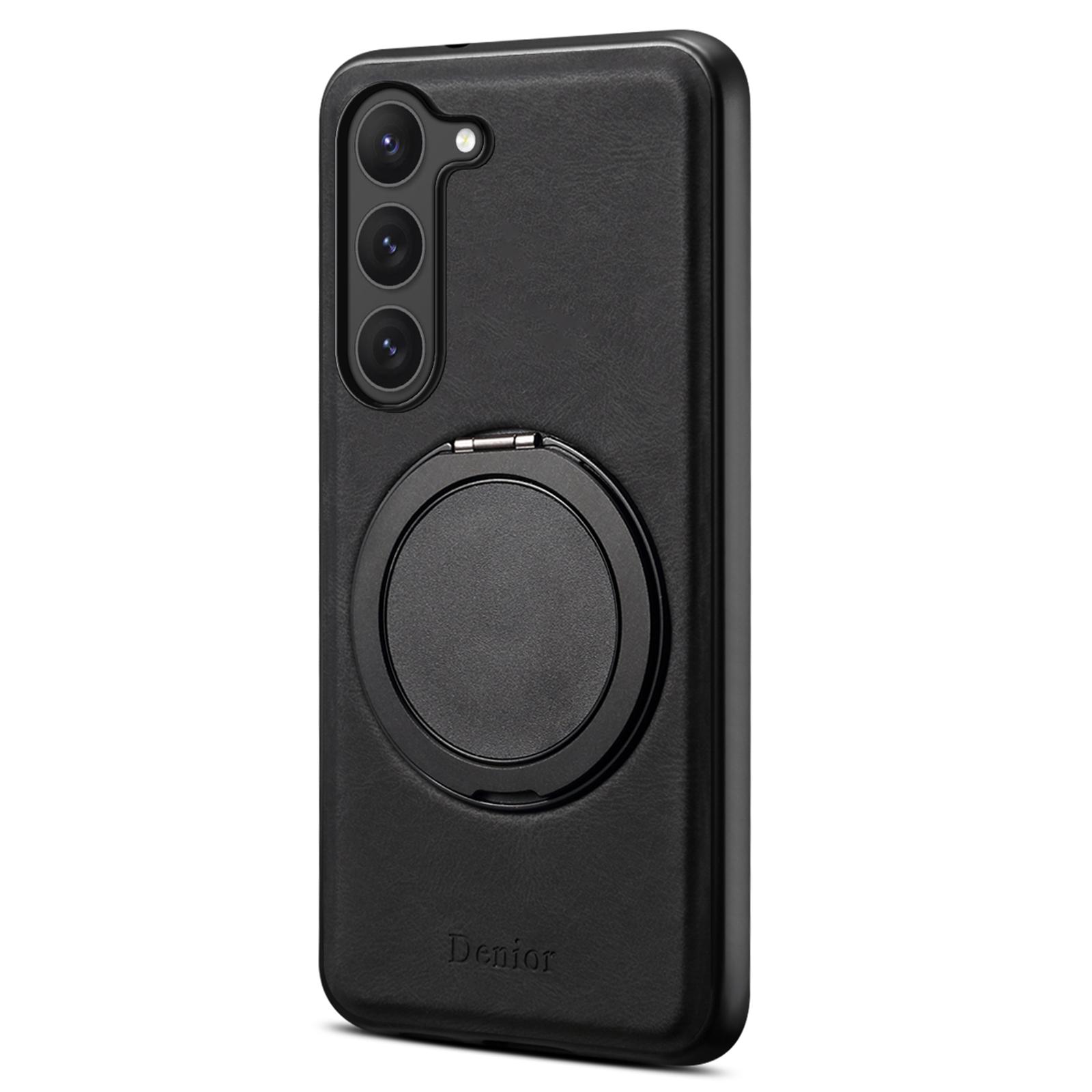 

DENIOR A14 For Samsung Galaxy S23 Magnetic Case Rotary Kickstand Leather PC TPU Phone Cover Black