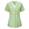 Tunic top da donna con scollo a V, maniche corte, bottoni sul davanti, tasche, finiture a contrasto, camicia uniforme da lavoro professionale