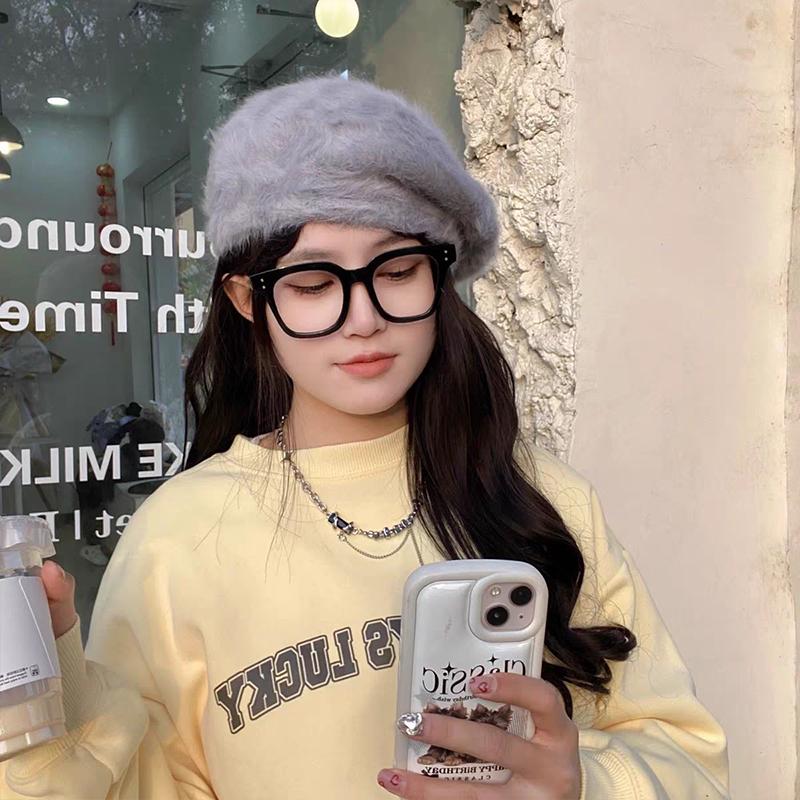 Bere de iarnă pentru femei Versiune coreeană Beretă din blană de iepure Căciulă caldă tricotată din lână Ține de cald