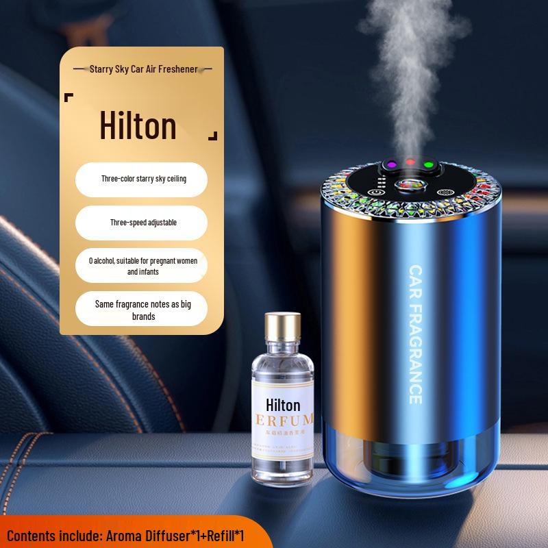 Starry Sky Automatic Car Aroma Diffuser: 3-Color Deodorizing Spray with Ambient Roof Lighting.