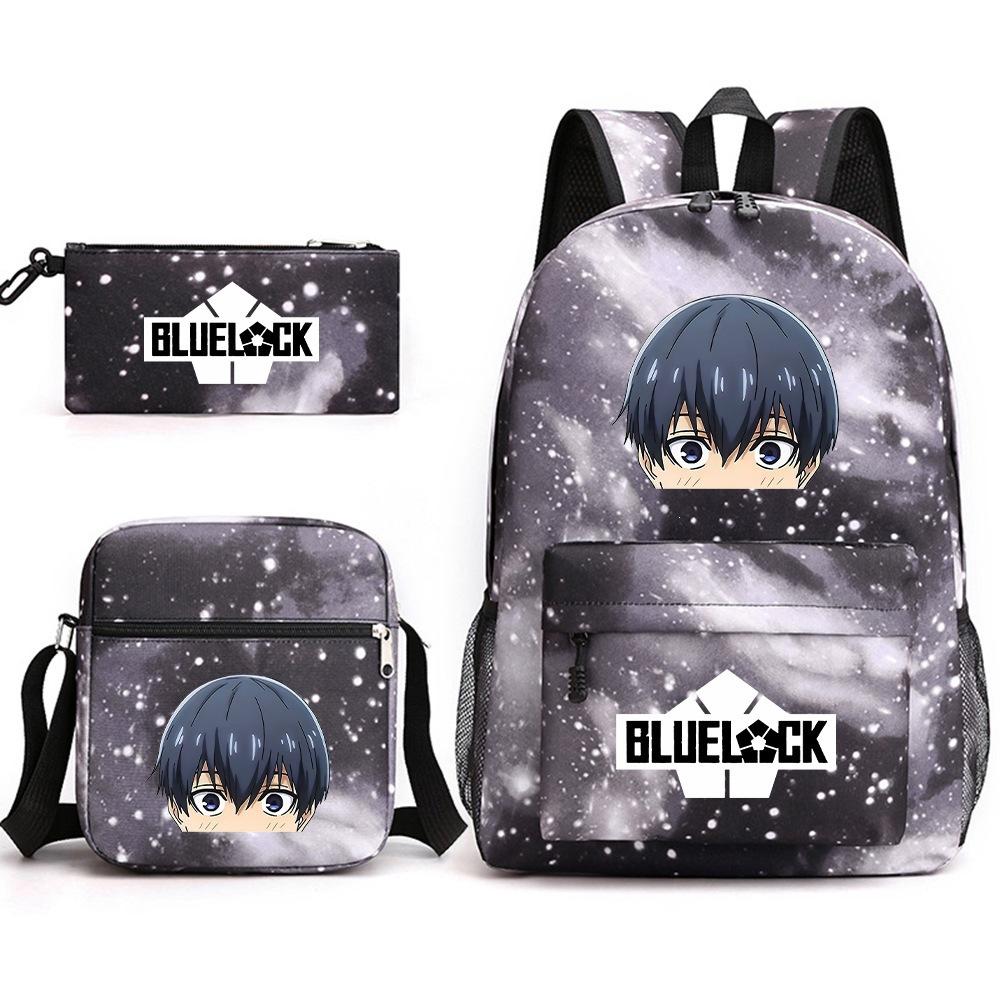3 Piece School Backpack Set for Students Large Capacity Oxford Cloth Schoolbag with Shoulder Strap and Pencil Case