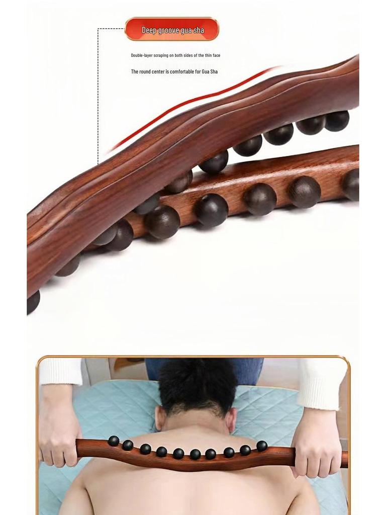 Beech Wood Rolling Pin Massager for Whole Body Gua Sha Therapy and Meridian Massage with Eight and Ten Beads
