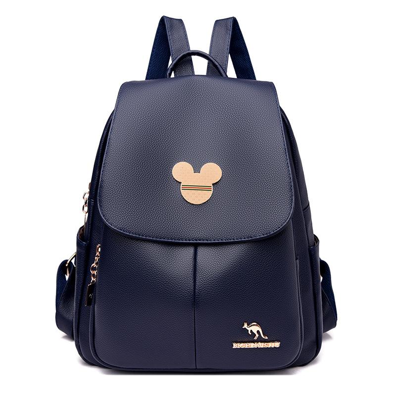 Schoolbag Kangaroo Anti-theft Backpack Women's 1011 New Fashion Versatile Soft Leather Women's Backpack Lightweight Travel Book Bag
