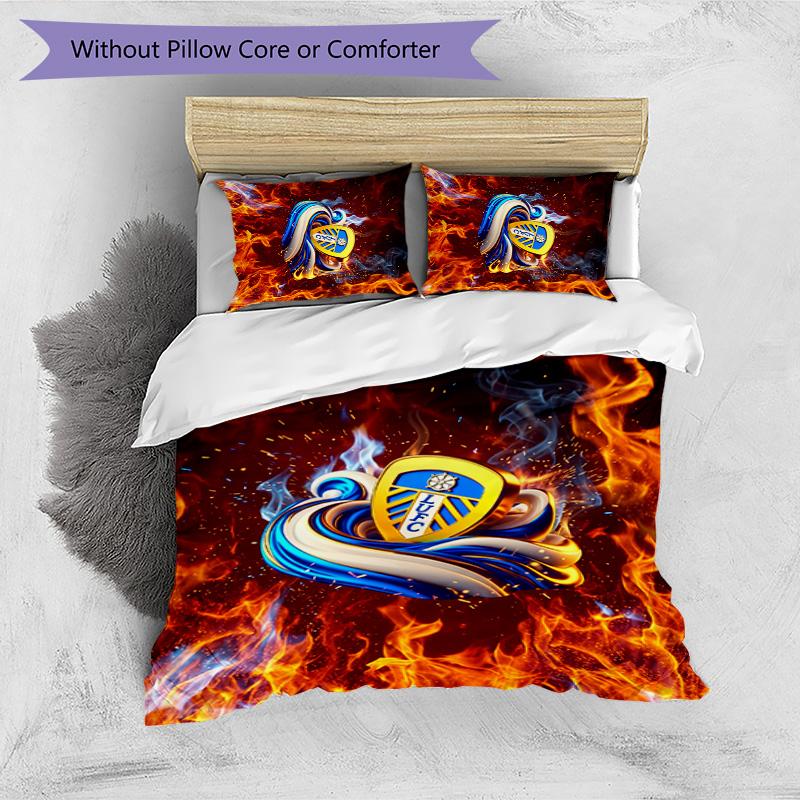 Leeds United Fußball Bedrucktes 3-teiliges Bettwäscheset, Bequemes hautfreundliches Schlafzimmer Bettbezug-Set