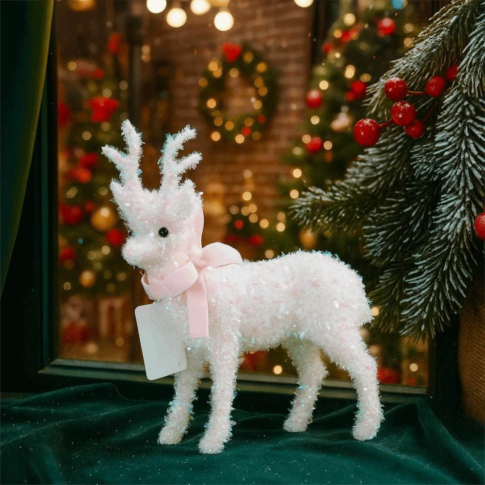 With Scarf Christmas Reindeer Ornaments Glittering Elk Cloth Decor  New Year