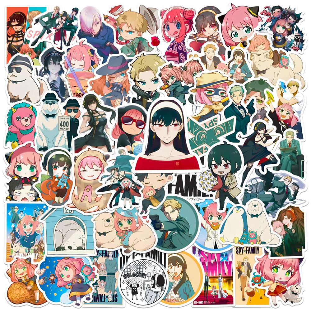 50pcs Cartoon Spy x Family Cute Stickers PVC Material DIY Notebook Children Daily Toys Scrapbook Waterproof Decorative Stickers.