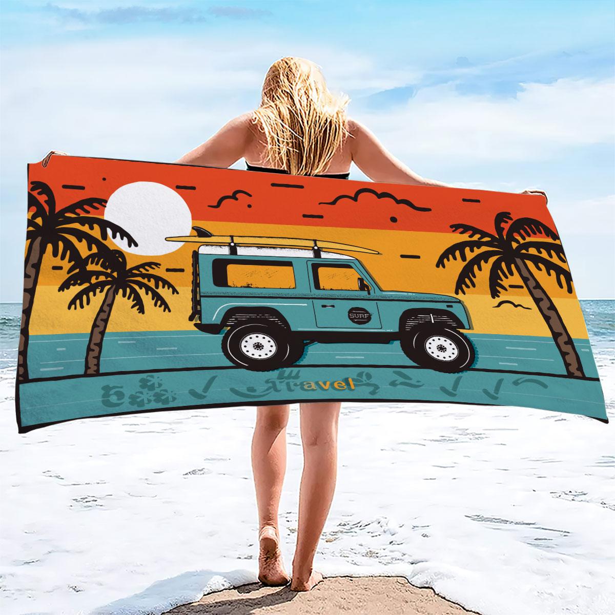 

1pc Camper Van Print Towel Sports Quick-Drying Super Absorbent Camping Towel Lightweight Gym Swimming Yoga Beach Towel W30*H60(CM)