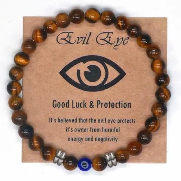 Natural Tiger Eye Bead Bracelet Men Women Turkish Amulet Protection Blue Evil Eye Spiritual Jewelry