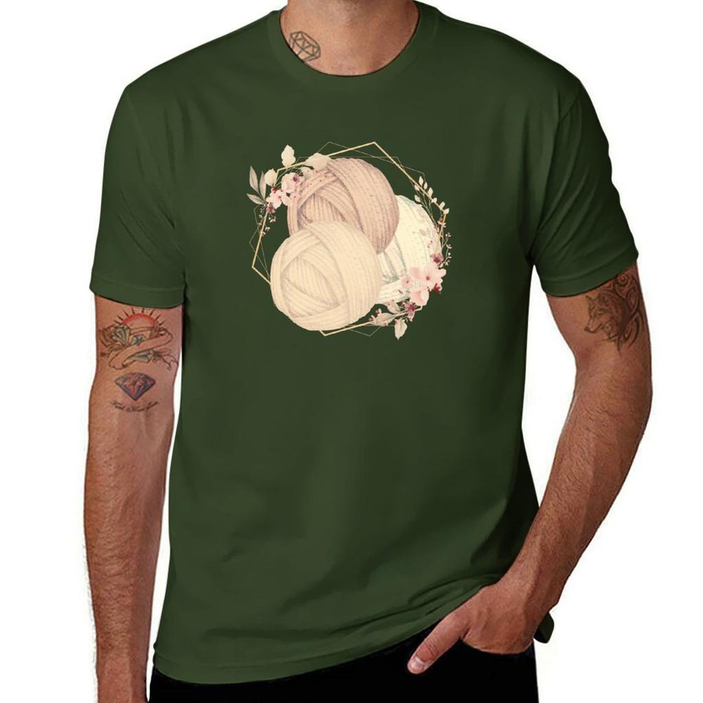 Golden and Brown Yarn Balls With Flower Wreath Tshirt cute clothes new edition mens graphic tshirts pack