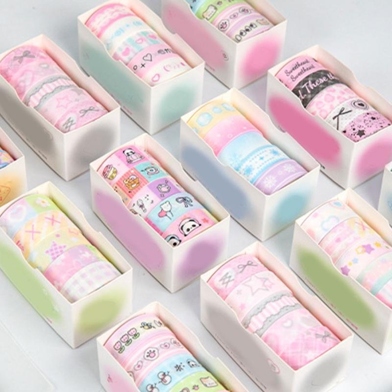 5Pieces Sweet Themed Washi Tape Rolls Creative Decorative Tape Stickers for Journals And Handmade Projects Craft Supply
