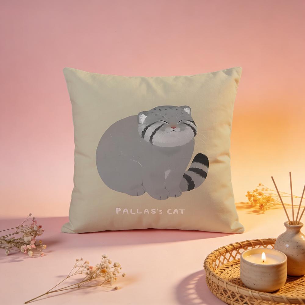 Fluffy Pallass Cat Art Cushion Cover Comfortable Durable Pillow Cover MultiScene for Home Office Car Sofa