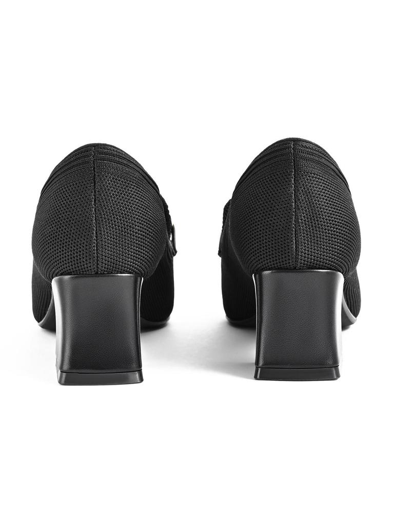 2026 European Style Flyknit Slip-on Loafers with Metal Decoration and Chunky Pointed Toe Heel