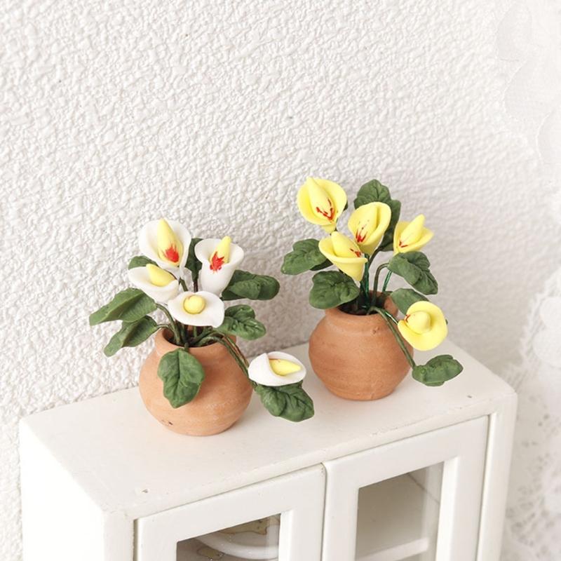 Garten Künstlich Grün Calla Miniatur Pflanzenmodell Puppenhäuser Pflanzzubehör Realistisches Spielset 1:12