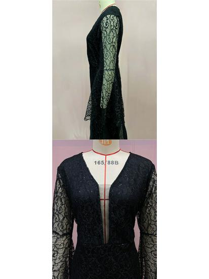 Elegant Black Fishtail Lace Evening Gown for Women