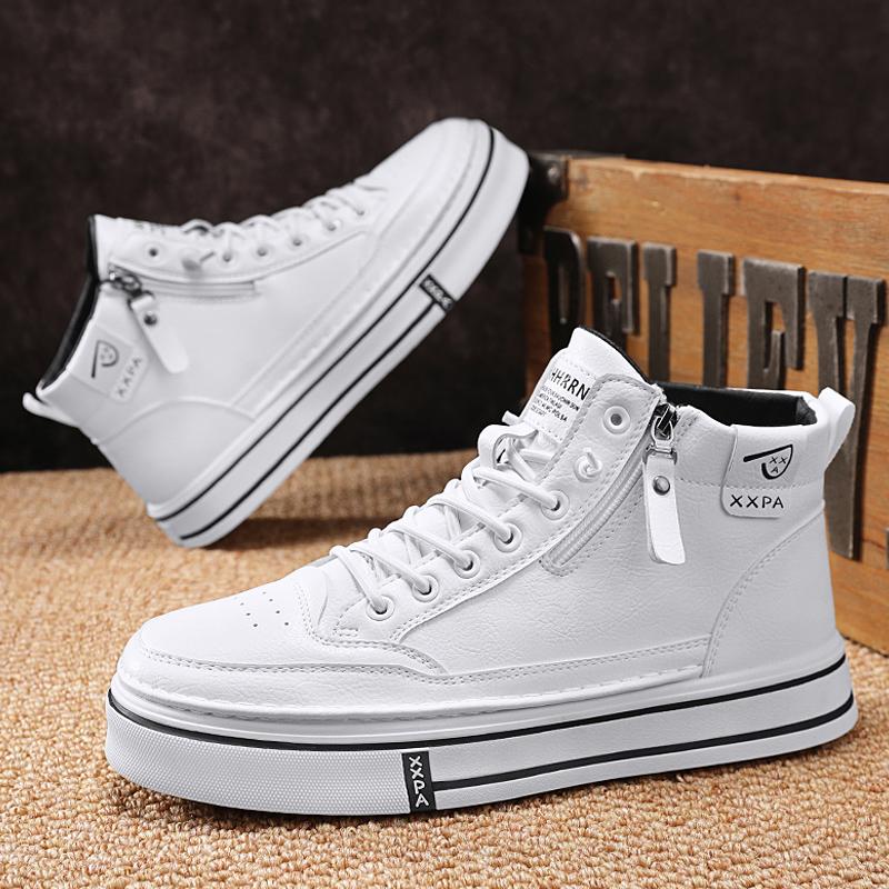 High Quality Men's Casual Shoes Fashion Leather Board Shoes Comfortable Platform Short Ankle Boots Slip On Man Walking Sneakers