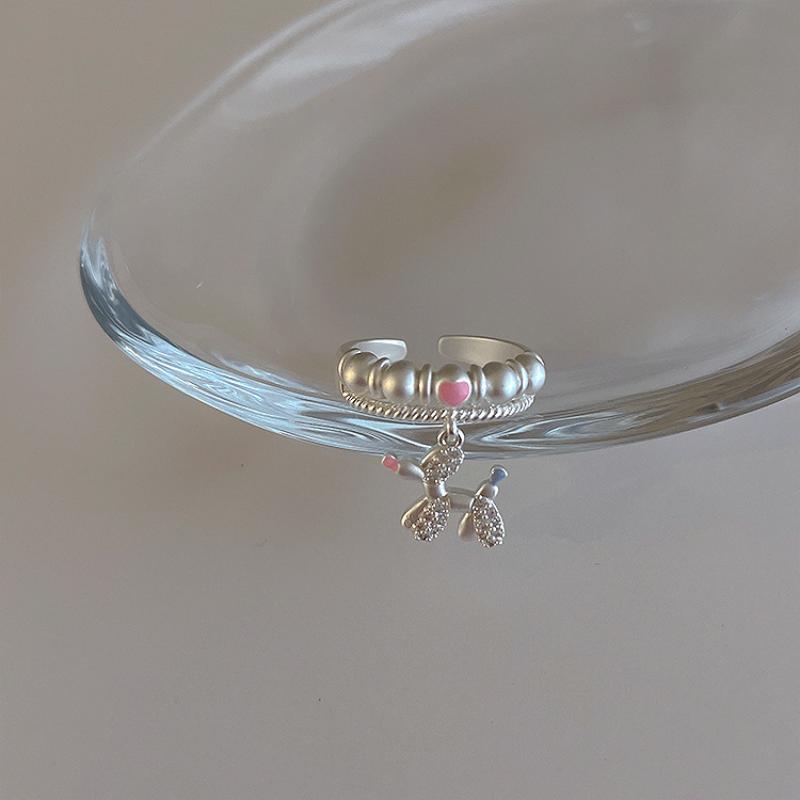 Y2K Fashion Matte Silver Color Star Puppy Rings Girl Sweet Cute Geometric Open Ring For Women Party Jewelry Accessories Gifts