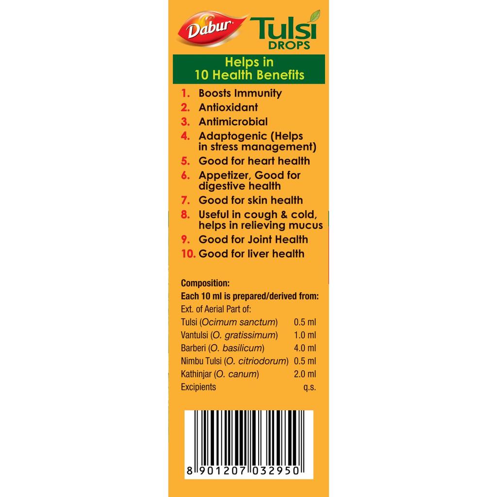 Dabur Tulsi Drops 30ml (Pack of 2) | Ayurvedic Extracts for Immune Support, Cough Relief, Respiratory Wellness, Skin & Joint Care