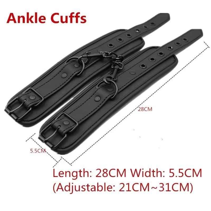 Leather PU BDSM Bondage Kit Set Handcuffs Ankle Cuffs Collar with Leash Restraint Adult Sex Toys for Women Adult Games 18+