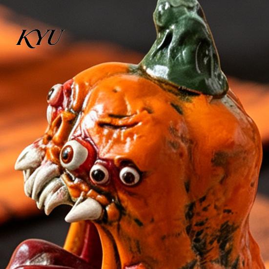 Fangs Pumpkin Decoration Halloween Evil Figurine, Ornament with Multi Eyes and Spooky Decorations Fangs, Demon Resin Statue for Party Shape
