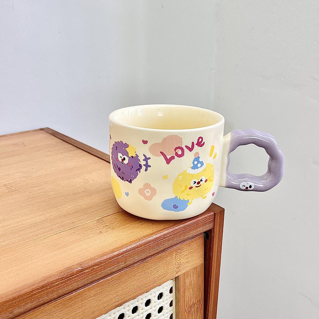 Cute Coal Ball Mug With Lid Spoon High Value Girl Heart Cup Ceramic Couple Water Cup Girl Birthday Gift