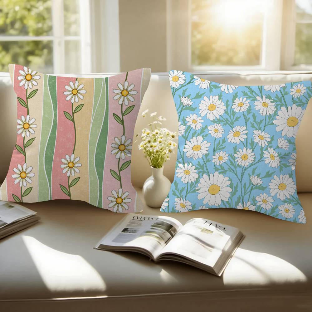 Colorful Embroidery Daisy Pillow Gift Home Office Decoration Bedroom Sofa Car Cushion Cover Case 45X45