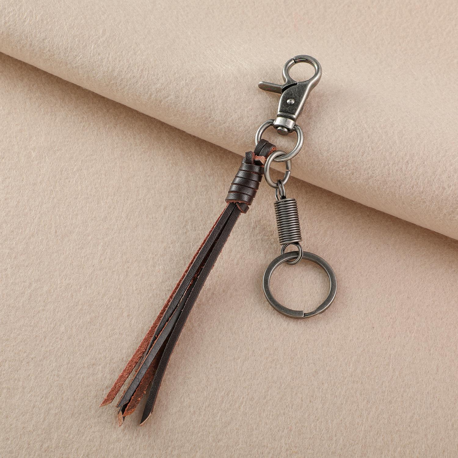 Men s European Leather Handwoven Cowhide Tassel Keychain & Waist Pendant