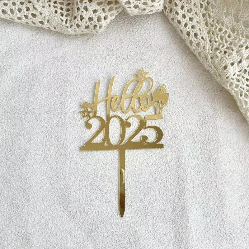10PCS New Year Happy Party Cake Toppers 2025 Creative Red Gold Cake Flag Family New Year's Party Dessert Baking Decoration Gifts