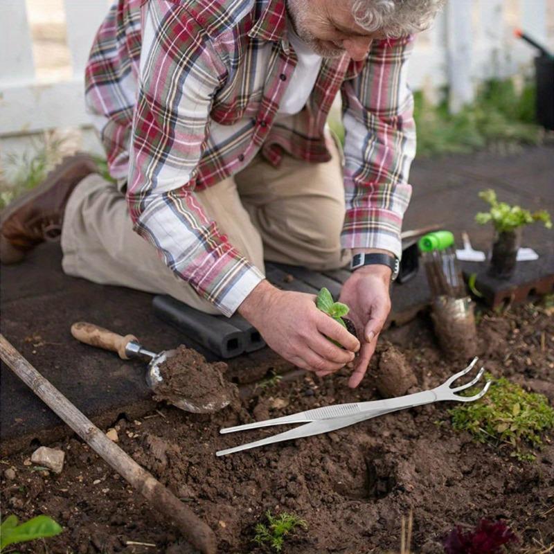 1pc 2-in-1 Stainless Steel Root Rake with Bonsai Tweezers with Ergonomical Handle Soil Farming Tool for Succulents Crafting