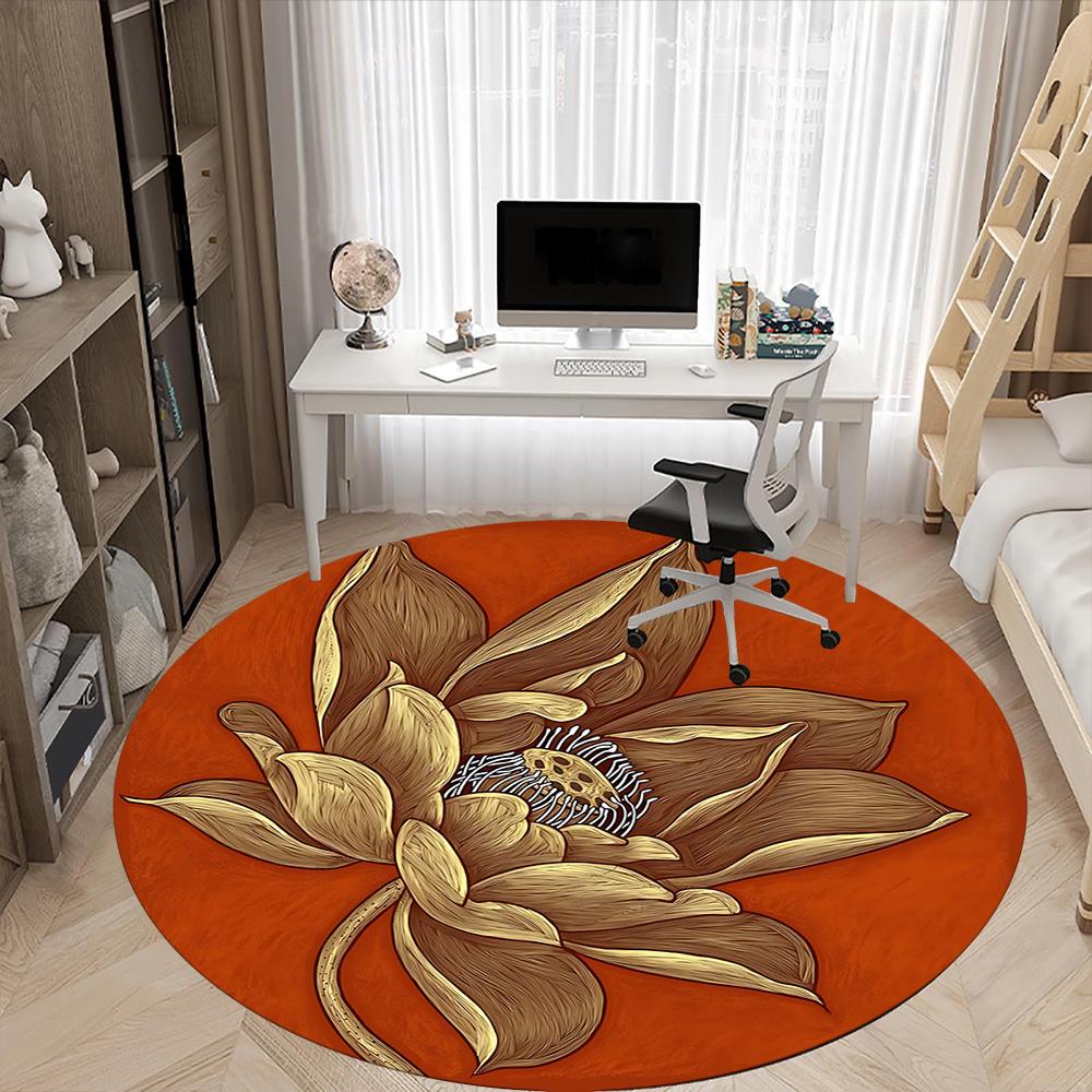 1pc Lotus Bloom Office Round Area Rug,  Mat Suitable For Office, Under Office Chairs Bedroom Living Room Home Decor, Room Deco
