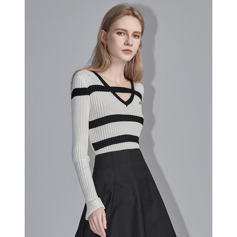 Women's Elegant Striped V-Neck Knit Top