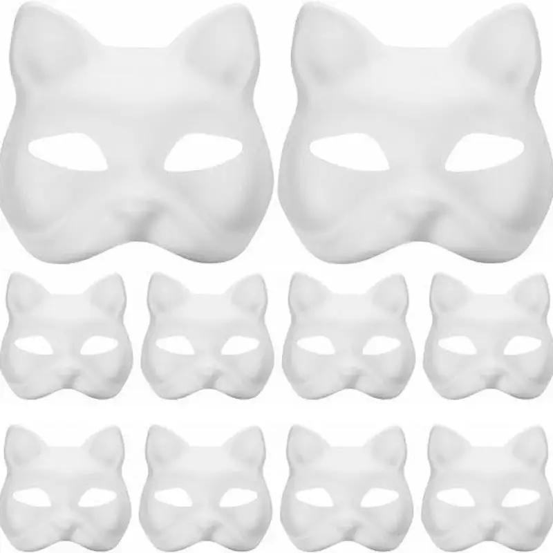 Plastic Blank White Mask Halloween Cosplay Cat Fox DIY Paintable Half Face Mask Animal Costume Party Decorate Craft Prop