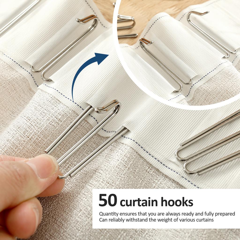 50Pcs Curtain Pleat Hook Stainless Steel W Shaped Pleat Curtain Hook Adjustable Spacing Drapery Hooks Home Curtain Accessories