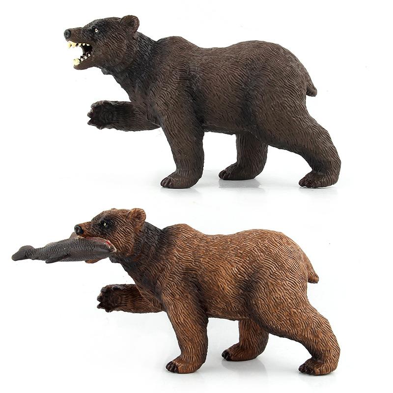 Children'S Toy Solid Simulation Wild Animal Model Black Bear Eats Fish Brown Bear Plastic Animal Model Ornament Toy