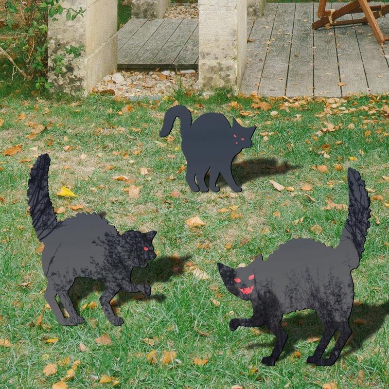 Black for Cat Silhouette Stake Set of 3 Lawn Yard Halloween Horror for Cat Statue Garden Patio Acrylic Stakes Outdoor Ar