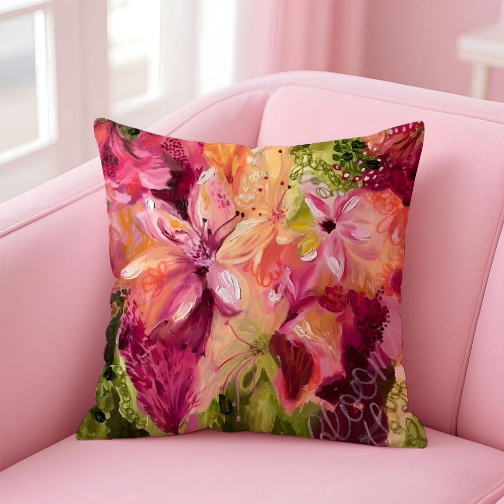 Watercolor Painting of Orchid Plants Cushion Cover Pillow Case Soft Skin Friendly Fabric  Concealed Zipper