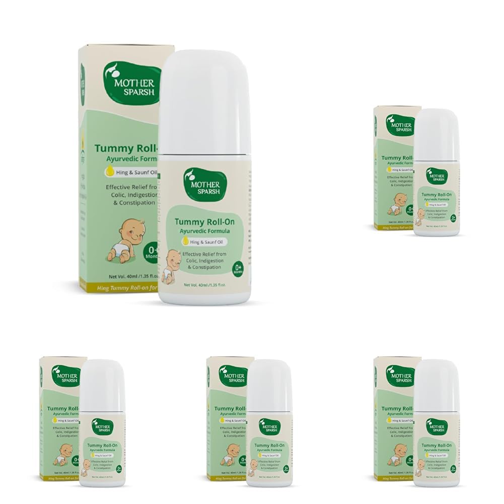 Mother Sparsh Tummy Roll On For Baby, Colic Relief, Constipation and Indigestion With Hing & Saunf | 100% Ayurvedic - 40ml (Pack of 5)