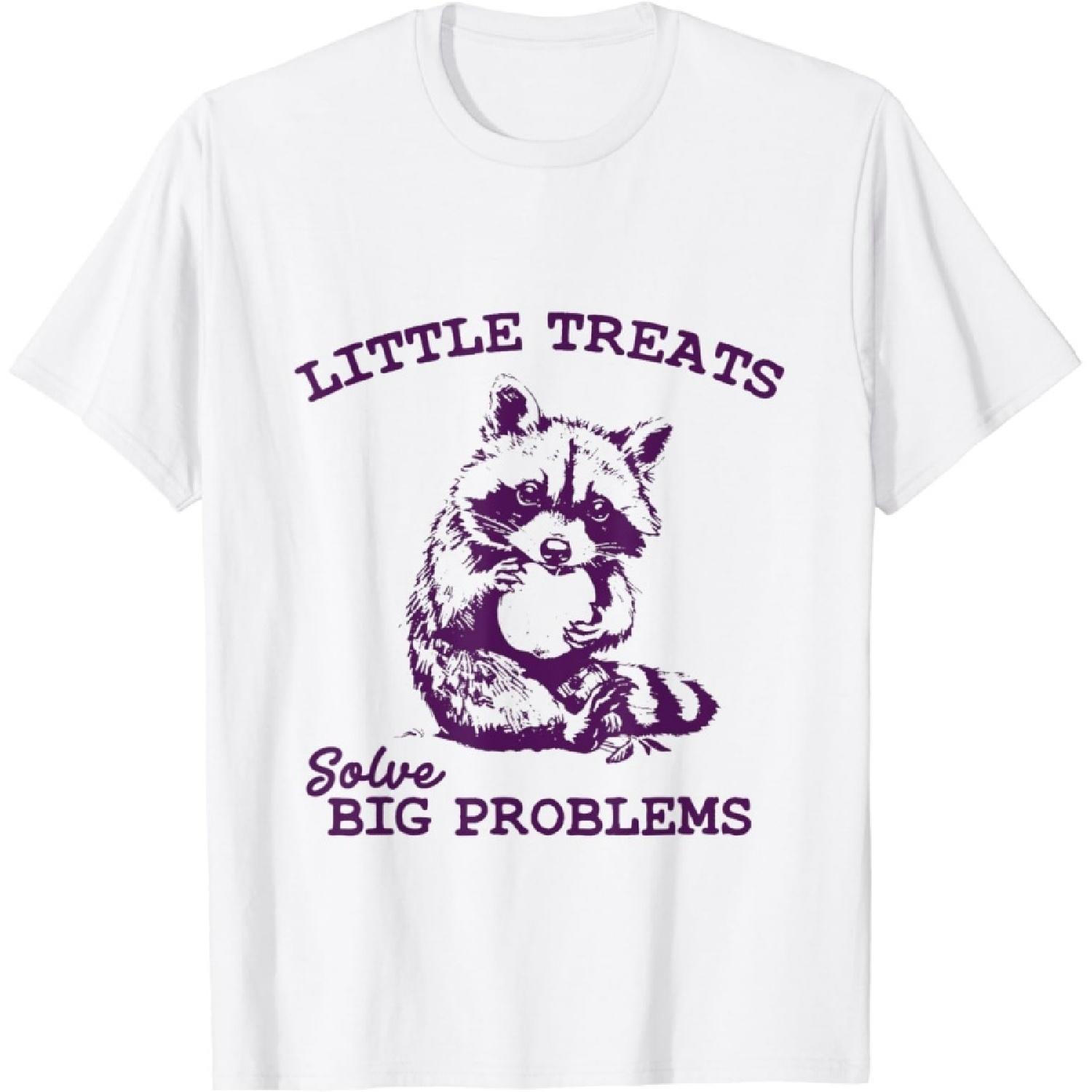 ChrYSm Little Treats Solve Big Problems Cute Little Raccoon Girl T-Shirt S