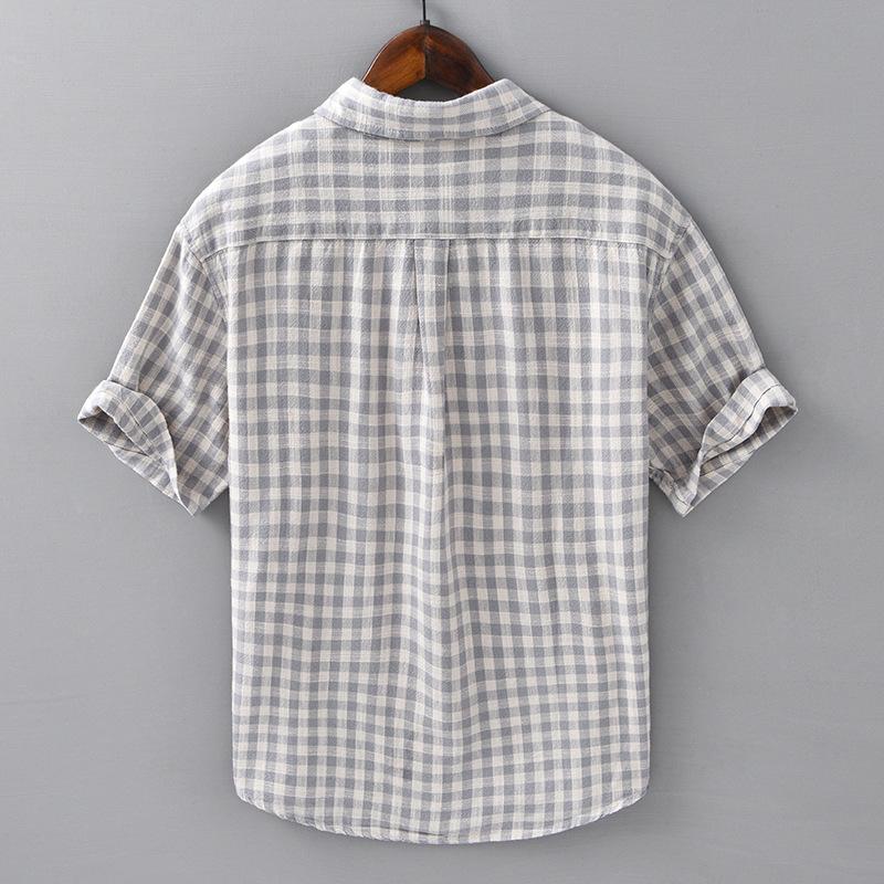 Summer Everyday Plaid Short-sleeved Blouse Relaxed Fit and Versatile Literary Classic Style Youth Pure Cotton Blouse