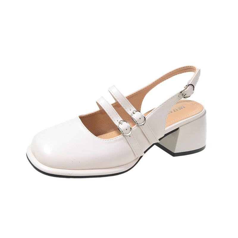 

Французские туфли Мэри Джейн, женские, лето 2024, новые модные, толстые каблуки, повседневные, удобные, универсальные сандалии Baotou 35 покинуть белый