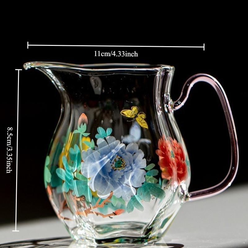 

New Chinese Style Peony Glass Fair Cup Heat Resistant Tea Pitcher Transparent Divider for Home Kung Fu Tea Set 230ml