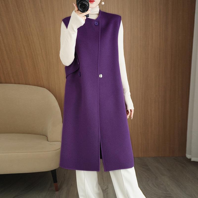 Chaleco Extra Largo de Lana 100% de Doble Cara para Mujer - Ropa Exterior Clásica Casual sin Mangas