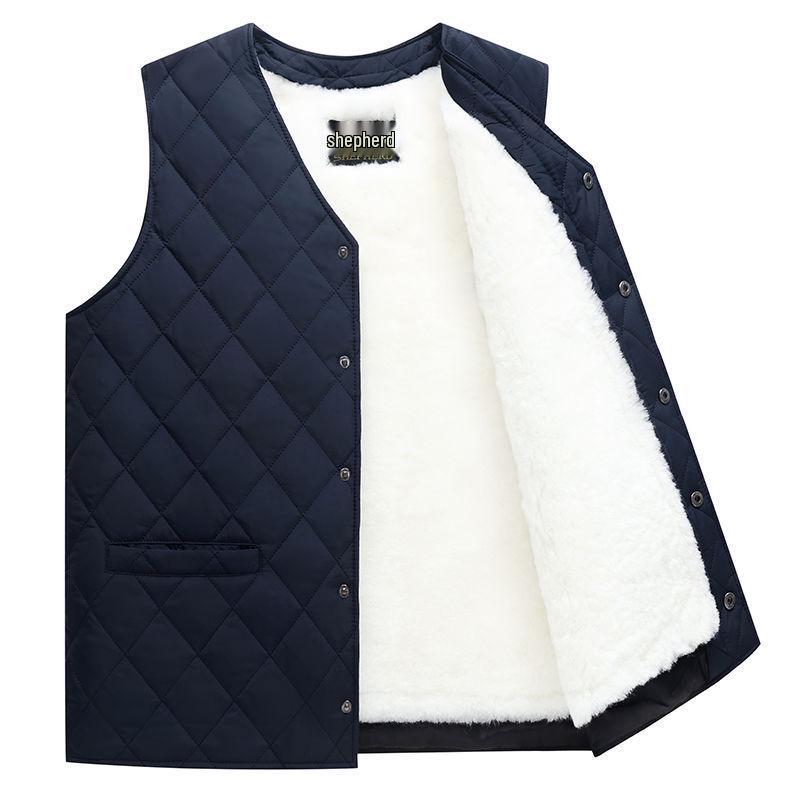 

Чоловічий жилет із вовняної суміші: Тепла, товста овчина для людей середнього та похилого віку, осінньо-зимова безрукавка L (80-100 lbs)