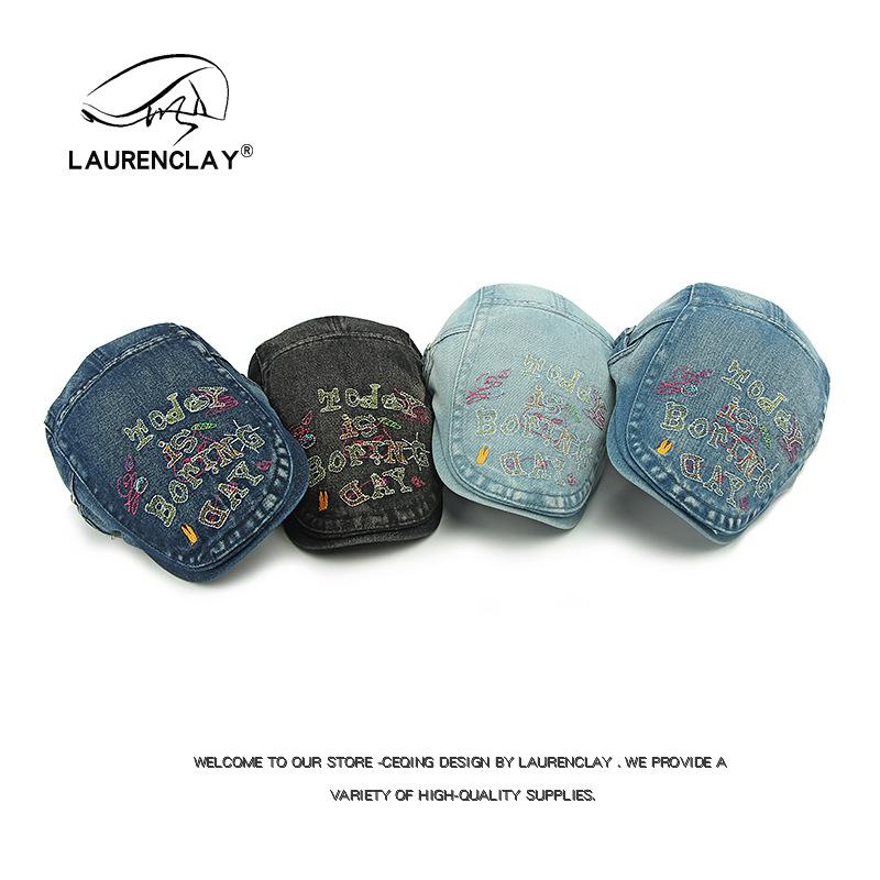 

Personalized embroidery washed alphabet cowboy beret female britain retro forward hat casual painter hat peaked cap tide Adjustable чорний