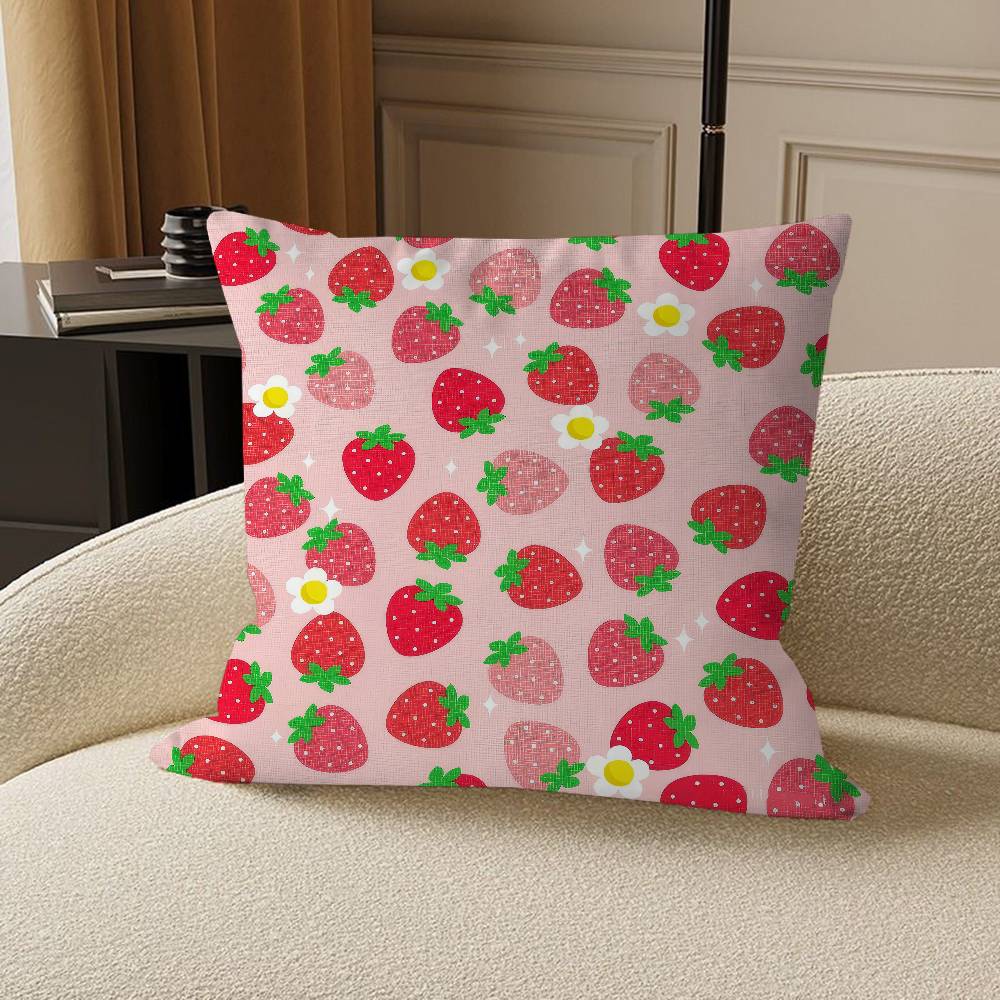 Cute Strawberry Maple Design Cushion Cover Happy Autumn Harvest Decor Holiday Decorati Pillow Cover