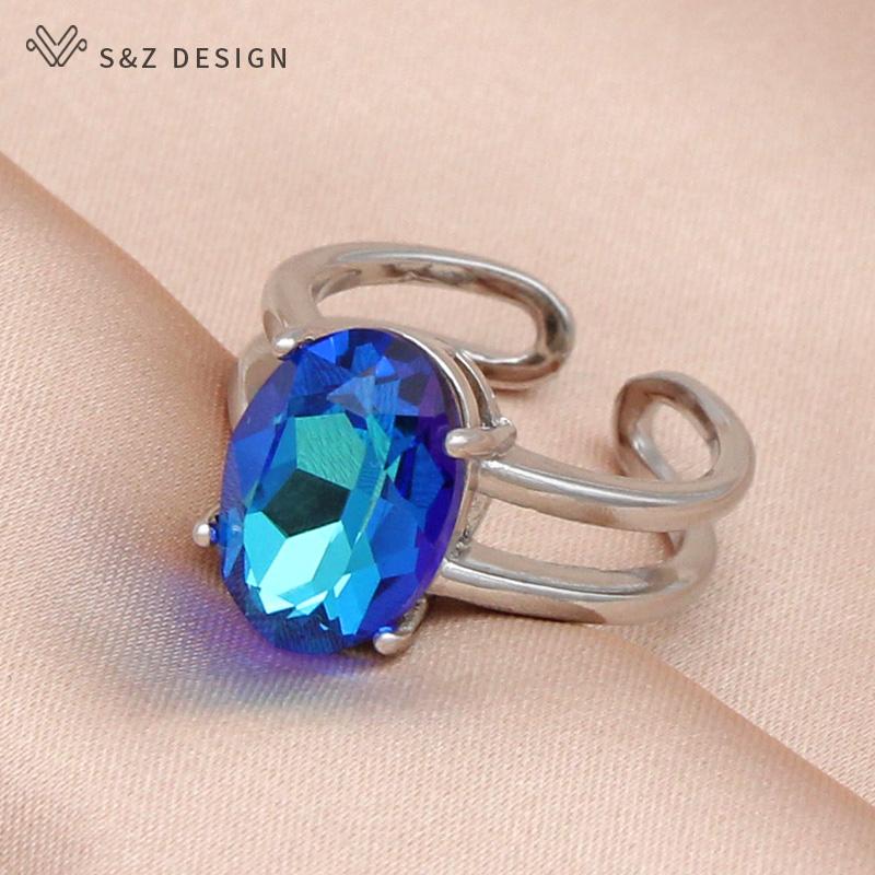 Fashion Egg Shape Oval Crystal Adjustable Rings For Women Wedding Elegant Rose Gold Color Jewelry Fine Gift